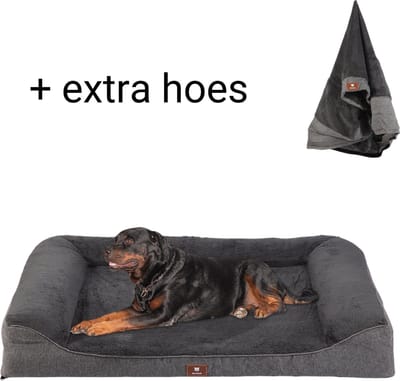 Meritosh© luxe orthopedisch hondenkussen L 107x81cm - Hondenmand met wasbare waterdichte hoes - Zacht hondenbed voor middelgrote en grote honden - Grijs