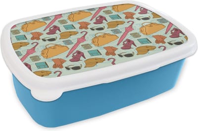 Broodtrommel Blauw - Lunchbox - Brooddoos - Kleren - Paraplu - Seizoenen - Design - 18x12x6 cm - Kinderen - Jongen