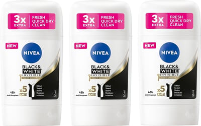 Nivea Deo Stick - Black & White Silky Smooth - 3 x 50 ml