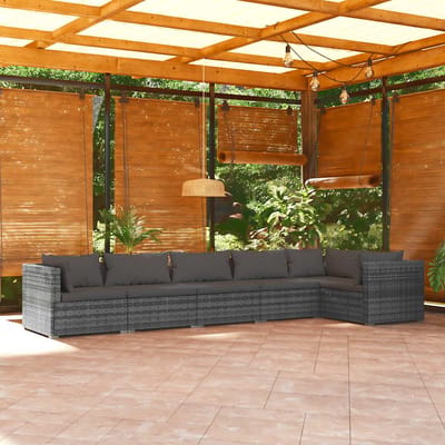 vidaXL - 6-delige - Loungeset - met - kussens - poly - rattan - grijs
