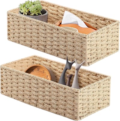 Famanu - Rieten Opbergmanden Papieren Touw, set van 2 decoratieve manden voor modern interieur