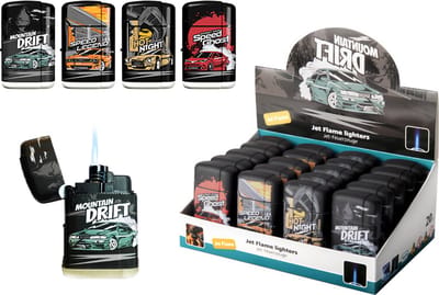 20x Jetflame aanstekers - turbo vlam - TOM® Jet Speed Cars - windproof - verstelbaar vlam - navulbaar