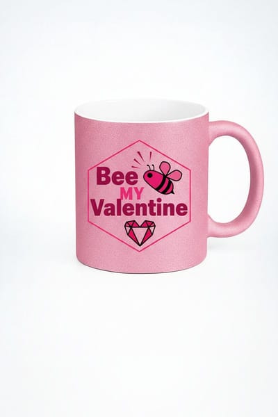 Bee My Valentine Mok Roze Glitter - Valentijnscadeau met Bij en Hart