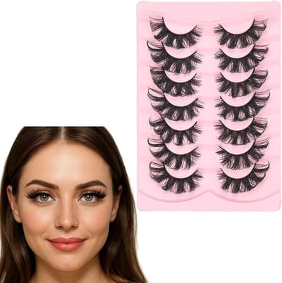 7 Pairs Fluffy Strip Wimpers 12-20mm 80D Volume Valse Wimpers Wispy Zacht Krullend Waterproof Faux Mink Wimpers voor een Prachtige Oogopslag