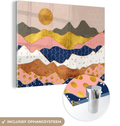 MuchoWow® Glasschilderij 40x30 cm - Schilderij acrylglas - Pastel - Goud - Patronen - Foto op glas - Schilderijen