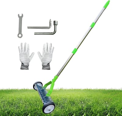 Gazon hark - Tuin gereedschap - Gazon onderhoud - Verstelbare steel - 120 cm - Groen