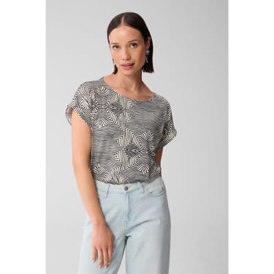Shoeby La-sbrib Jersey Turn Up Top Black/white Größe: S | Blusen Outlet | Damen | Schwarz