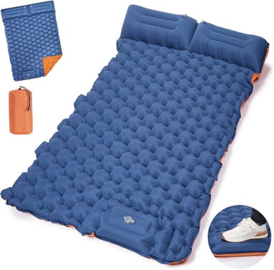 Zelfopblazende dubbele slaapmat met geïntegreerd kussen – Ultralicht en duurzaam campingmatras voor wandelen en kamperen