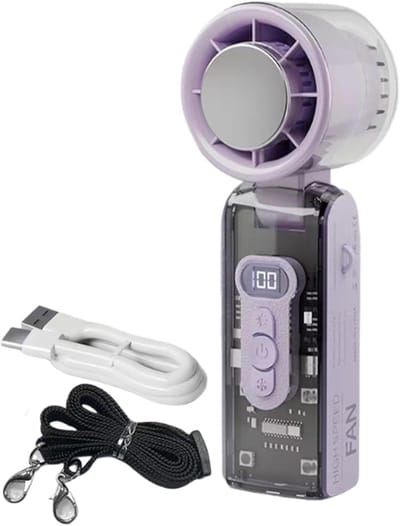 Universele handventilator, draagbare oplaadbare bladloze handventilatoren met zaklamp, geschikt voor reizen, strand, kantoor, volwassenen, kinderen