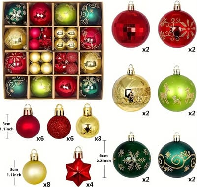 Livano Kerstballen - Kerstversiering - Plastic - Mix 1 - Kerstballenset - 44 stuks