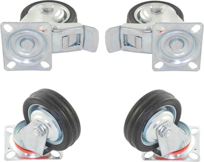 Set van 4 Zwenkwielen Transportwielen - Ø 75 mm - 2 x met - 2 x Zonder Rem