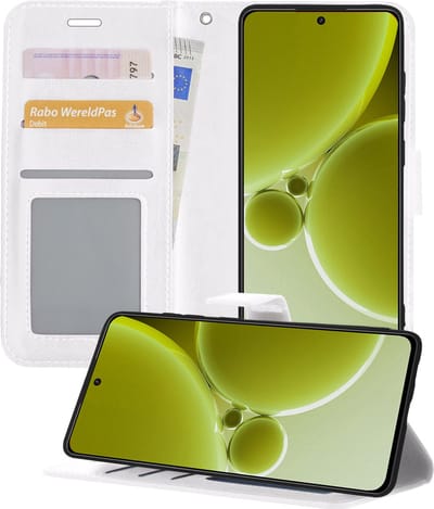 Hoesje - Met Pasjeshouder - Geschikt voor OnePlus Nord 3 - Luxe Bookcase Portemonee - Flip Case - Kunstleer Book Case - Flipcase - Book Cover - Walletcase - Portemonneehoes - Telefoonhoesjes - Wit