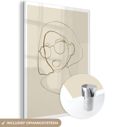 MuchoWow® Glasschilderij 30x40 cm - Schilderij acrylglas - Vrouw - Line art - Minimalisme - Foto op glas - Schilderijen