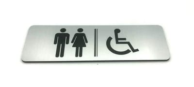 Deurbordje - WC bordje - WC - Toiletbord - Bordje - RVS Look - Pictogram - Heren Dames Invaliden - Vrouw - Man - Invaliden - Zelfklevend - 150 mm x 50 mm x 1,6 mm - 5 Jaar Garantie