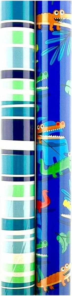 Kinderen cadeaupapier inpakpapier Krokodillen en Gestreept HO109J - 10 meter x 70 cm - 2 rollen