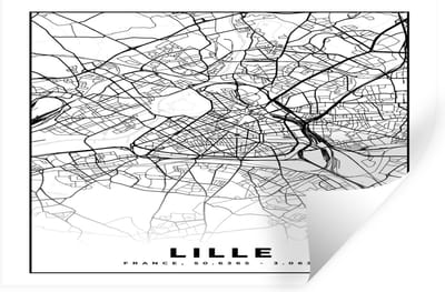 Muurstickers - Sticker Folie - Plattegrond - Lille - Kaart - Frankrijk - Stadskaart - Zwart wit - 30x20 cm - Plakfolie - Muurstickers Kinderkamer - Zelfklevend Behang - Zelfklevend behangpapier - Stickerfolie