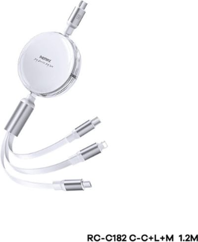 Remax RC-C182 - USB Kabel - 3in1 - USB-C/Micro/Iphone Output - 1.2m - 100W - Wit