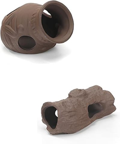 SnelShoppen - 2x Themaplant Ornamenten Keramische Visbak, Keramische Visbak, Grot, Aquarium Decoratie, Keramische Grot, Tube, Voor Aquarium en Terrari