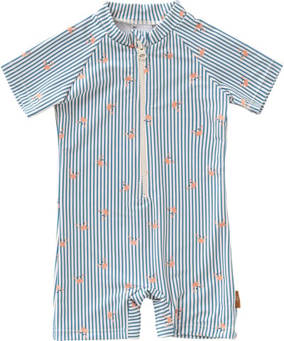 Fresk UV Zwempak 62 -Sneldrogende Zwemkleding voor Kinderen - UPF 50 - Zwemshirt voor Jongens - Zwempak met Korte Mouwen - Blauw - Stripes & Crabs