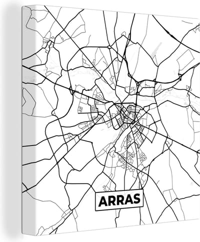 Canvas Schilderij Stadskaart - Plattegrond - Kaart - Arras - Frankrijk - Zwart wit - 20x20 cm - Wanddecoratie