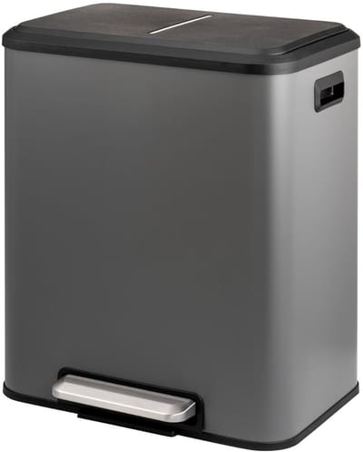 QORA® Prullenbak 2 Vakken - Duo Prullenbak - Prullenbakken - 15 Liter - Grijs - 34cm x 43cm x 50cm