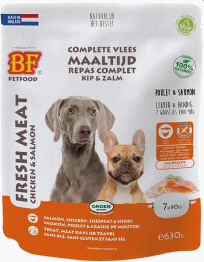 BF Petfood Vleesvoeding Zalm - Kip - 8 x 7 x 90 gr - Voordeelverpakking