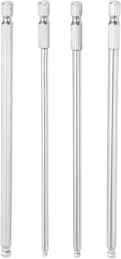 4-delige Hex Schroevendraaier Bit Set met 1/4 Inch Hex Shank, S2 Staal, Magnetisch en Bolkop Bits (150mm) voor Precisiewerk en Klusprojecten