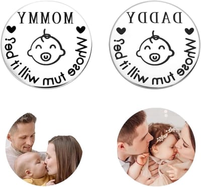Beslissingsmunt voor Ouders: Perfect voor Geboorte, Zwangerschap en Baby Shower, Zilverkleurige Munt voor Nieuwe Ouders en Christening