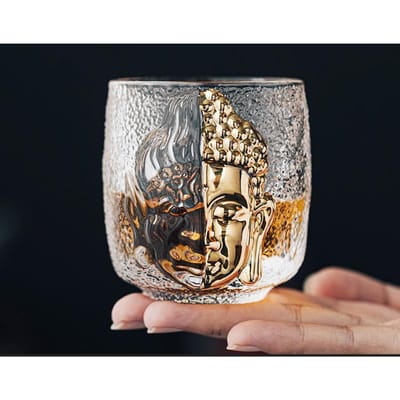 Boeddhistische Zen Duivel Of Boeddha 3D Reliëf Kristal S Glas Religie Azuur Steen Sake Wijnkop Alcohollikeur Vodka Whisky Tumbler Theekop 100ml gray
