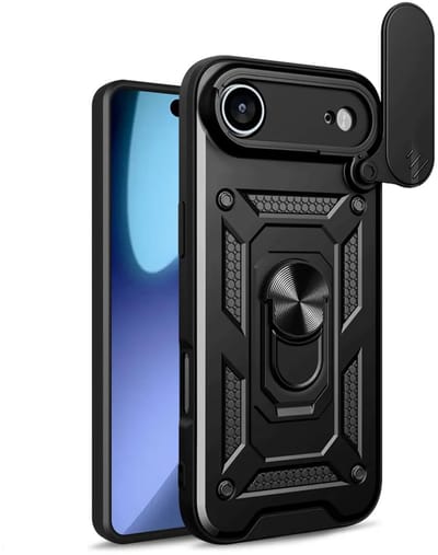 MobyDefend Hoesje - Geschikt voor iPhone Air - Pantsercase Met Draaibare Ring - Zwart