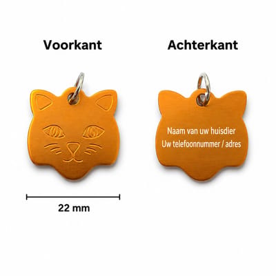 Oranje Katten Naamplaatje voor Huisdier – Gepersonaliseerde Kattenpenning met Naam, Telefoonnummer of Adres – Aluminium ID Tag / Adresplaatje voor Kat, Kitten en Halsband – 22 mm