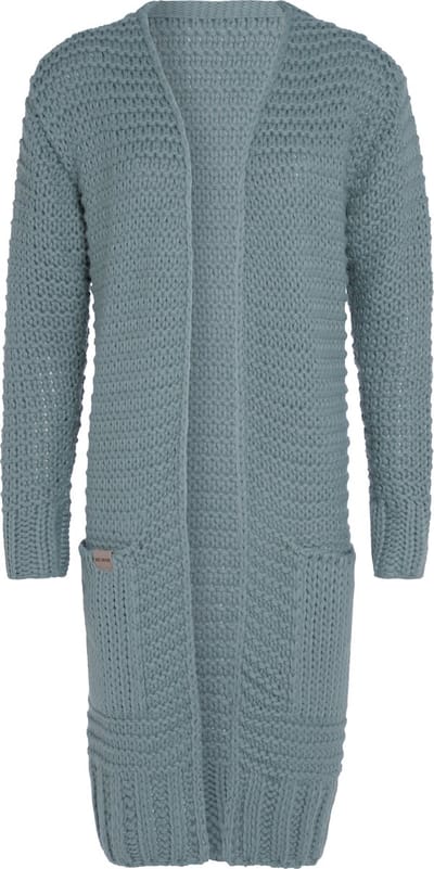 Knit Factory Alex Lang Gebreid Dames Vest - Grof gebreid groen damesvest - Cardigan voor de herfst en winter - Lang vest tot over de knie - Stone Green - 40/42