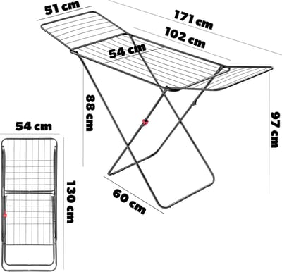 KADAX Droogrek met 18 m droogoppervlak, antraciet, ideaal voor woning, balkon en tuin, inklapbare vleugelwasdroger met antislip voeten, ruimtebesparend, wasdroger, Made in EU