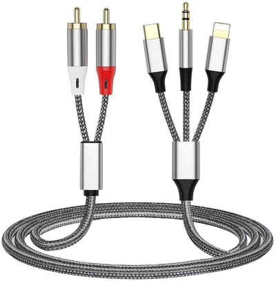 3-in-1 Audiokabel voor TV, Laptop en Mobiele Apparaten - Type C naar 3.5mm en 2 RCA, Geschikt voor Speaker en Home Cinema
