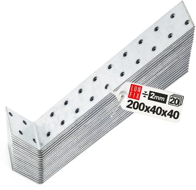 LUN FIX - Vlakstaal-betonankers - 20 stuks - 200 mm x 40 mm - Materiaalsterkte 2 mm - Bevestigingshoeken