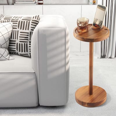 Acacia Bijzettafel met Rotatiehouder voor Telefoon – Ideaal voor Kleine Ruimtes