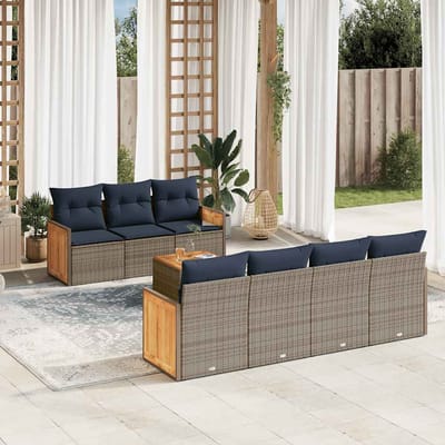 vidaXL - 8-delige - tuinbankset - met - kussens, - grijs - polyrotan
