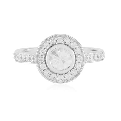 Cavill - Elegante Damesring Platina Verguld - 925 Sterling Zilver - 0,675 ct Cambodjaanse Zirkoon Rondgeslepen - 1,287 ct Zirkonia Pave - Luxe Sieraad