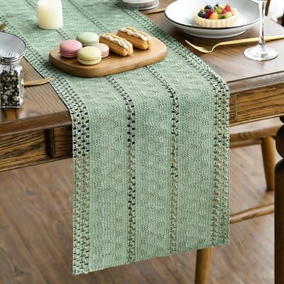 Tafelloper, boho macramé, saliegroen, katoenen linnen, modern, landelijk, voor keuken, eettafel, bruiloft, feest, decoratie, 30 x 140 cm (lichtgroen, 30 x 140 cm)