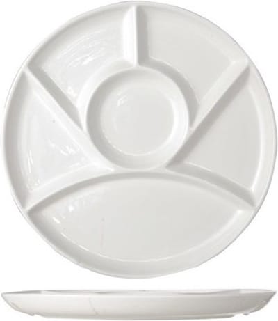 Cosy & Trendy Fondue/barbecue/gourmetbord met 6 vakjes - 4x - rond - wit - porselein - Dia 24 cm - vakjesborden