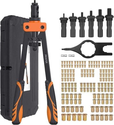 14 inch Klinknagelmoerenset met verwisselbare boorhouder - Professionele Klinknageltangset met 150 Klinknagelmoeren (M3, M4, M5, M6, M8, M10)