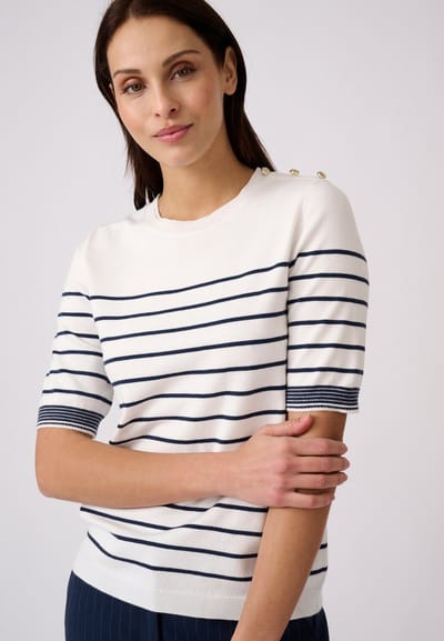 Damart - Gestreepte trui met ellebooglange mouwen - Dames - Blauw - XS