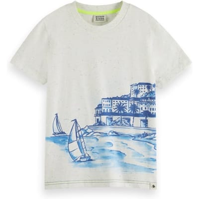 Scotch & Soda Relaxed-fit Placed Artwork Neps T-shirt Ecru Maat: 10 | T-Shirts Outlet | Unisex | Wit