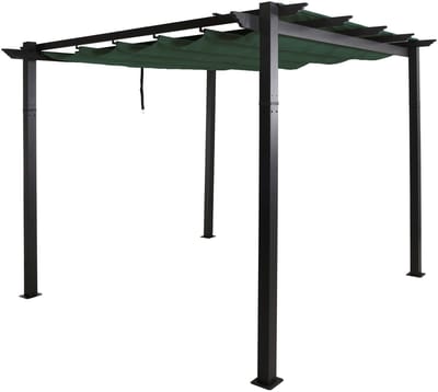 Aluminium pergola MCW-N93, tuinpaviljoen, stevig frame van 8 cm, schuifdak, UV50+, 3x3 m ~ groen
