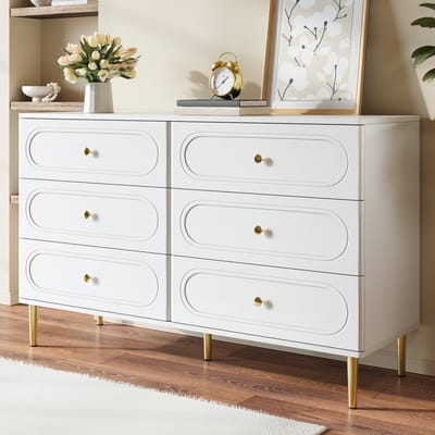 STILVORA Dressoir - 6 Laden Met Ovale Fronten - Opbergkast Voor Woonkamer En Slaapkamer - MDF En Spaanplaat - 120x40x75 Cm - Wit