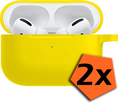 Hoesje - 2 Stuks - Geschikt voor Apple Airpods Pro - met Clip - Siliconen Hoes - Silicone Case Cover - Geel