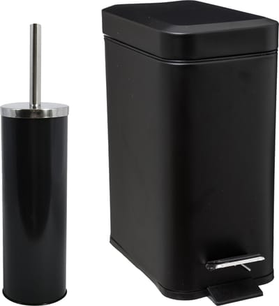 MSV Badkamer accessoires set - zwart - metaal - pedaalemmer 5L en toiletborstel in houder
