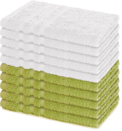 Lavea® Set van 10 handdoeken 30x50 cm, 100% katoen – Zacht en absorberend – Voor thuis, hotel, spa en gasten – Perfect als handdoek / gastendoekje – Lindegroen en Wit
