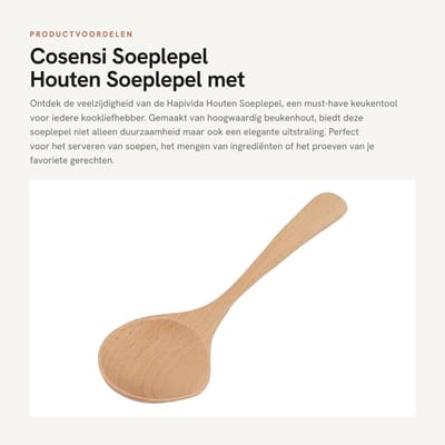 Dailygoods- Houten Lepel - Lange Handgreep - Beukenhout - Handgemaakt - Kooklepel - Decoratief - Duurzaam - Soepschep