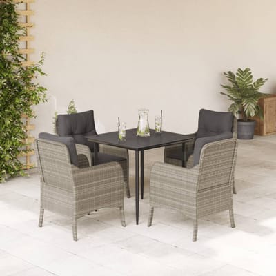 vidaXL - 5-delige - Tuinset - met - kussens - poly - rattan - lichtgrijs